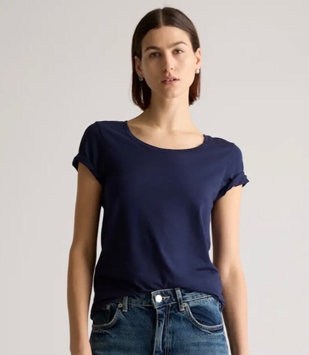 Quince Women's Cotton Modal Scoop Neck Short Sleeve Tee Top Navy Blue Size XS